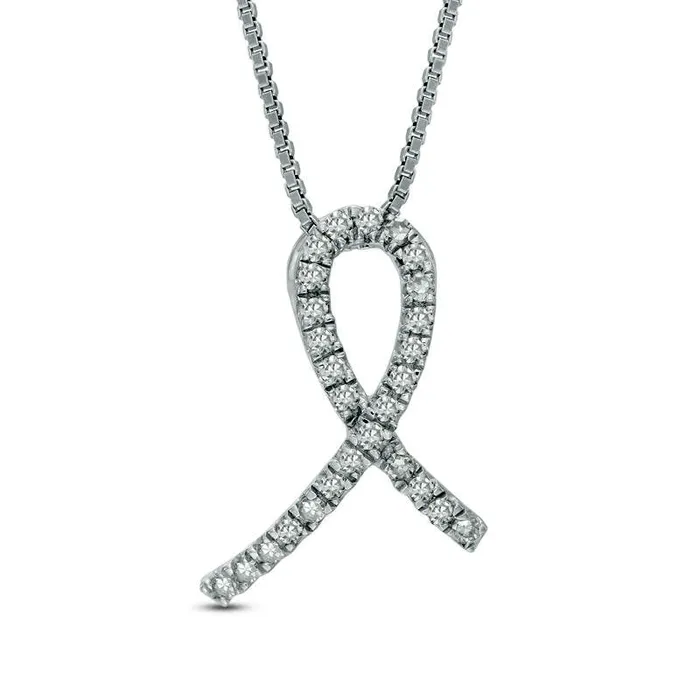 Goldia Necklaces 013 CT TW Natural Diamond Awareness Ribbon Pendant in Sterling Silver Goldia Necklaces 013 CT TW Natural Diamond Awareness Ribbon Pendant in Sterling Silver