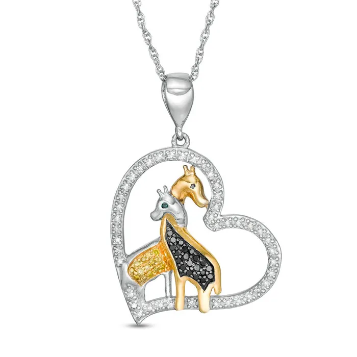 Goldia Necklaces 02 CT TW Enhanced MultiColor and White Natural Diamond Giraffes Heart Pendant in Sterling Silver and 14K Gold Plate Goldia Necklaces 02 CT TW Enhanced MultiColor and White Natural Diamond Giraffes Heart Pendant in Sterling Silver and 14K Gold Plate