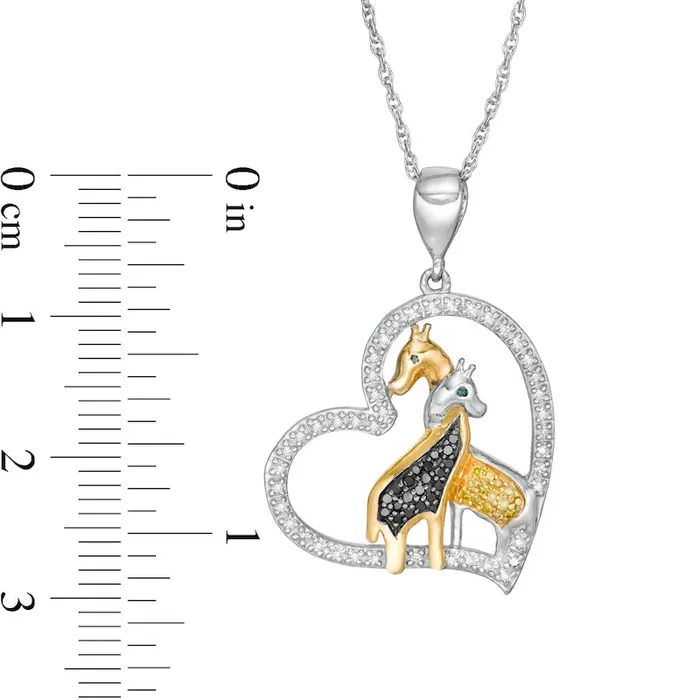 Goldia Necklaces 02 CT TW Enhanced MultiColor and White Natural Diamond Giraffes Heart Pendant in Sterling Silver and 14K Gold Plate Goldia Necklaces 02 CT TW Enhanced MultiColor and White Natural Diamond Giraffes Heart Pendant in Sterling Silver and 14K Gold Plate