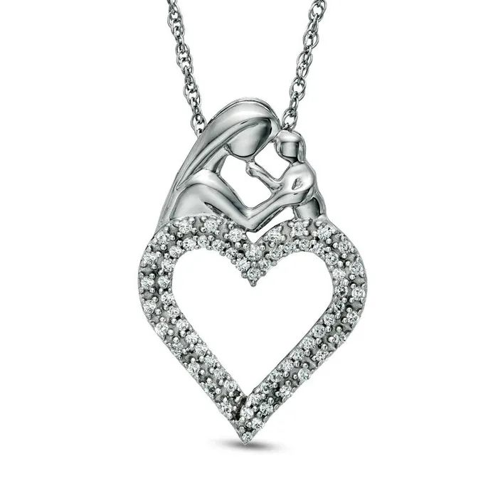 Goldia Necklaces 025 CT TW Natural Diamond Motherly Love Double Row Heart Pendant in Sterling Silver Goldia Necklaces 025 CT TW Natural Diamond Motherly Love Double Row Heart Pendant in Sterling Silver