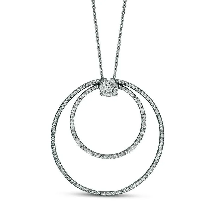 Goldia Necklaces 038 CT TW Natural Diamond Double Open Circle Pendant in 10K White Gold Goldia Necklaces 038 CT TW Natural Diamond Double Open Circle Pendant in 10K White Gold