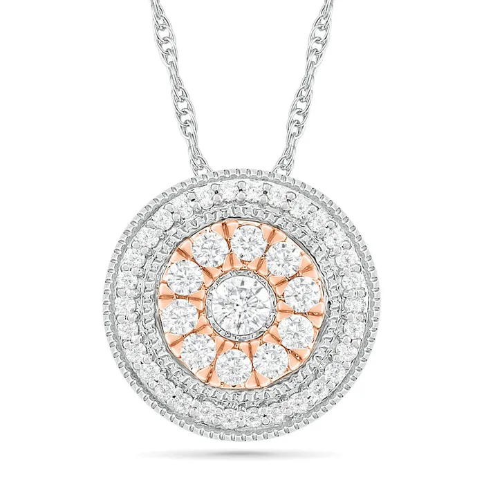Goldia Necklaces 05 CT TW Natural Diamond Double Frame Pendant in Sterling Silver and 10K Rose Gold Goldia Necklaces 05 CT TW Natural Diamond Double Frame Pendant in Sterling Silver and 10K Rose Gold
