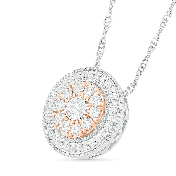 Goldia Necklaces 05 CT TW Natural Diamond Double Frame Pendant in Sterling Silver and 10K Rose Gold Goldia Necklaces 05 CT TW Natural Diamond Double Frame Pendant in Sterling Silver and 10K Rose Gold