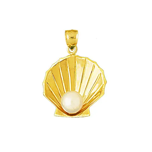 Goldia Necklaces 14K Gold Scallop Shell with Pearl Accent Pendant