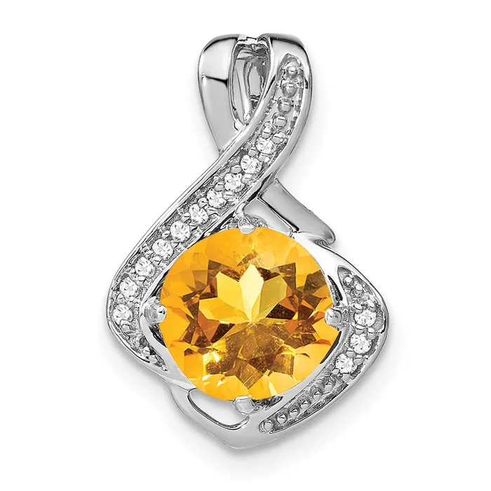 Goldia Necklaces 14k White Gold Citrine and Real Diamond Pendant