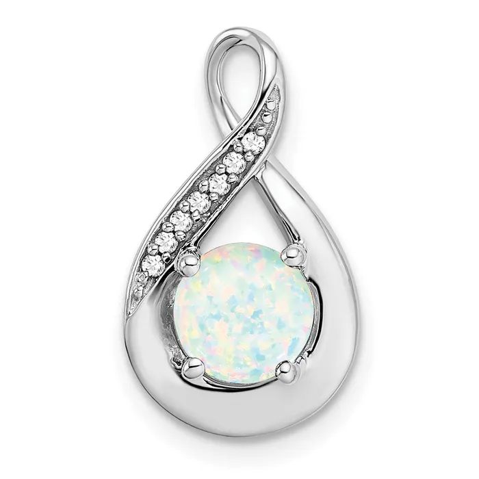 Goldia Necklaces 14k White Gold Created Opal and Real Diamond Pendant