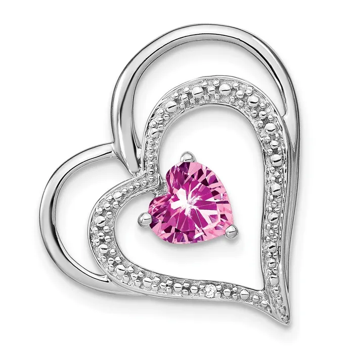 Goldia Necklaces 14k White Gold Created Pink SapphireReal Diamond MOM Heart Pendant Goldia Necklaces 14k White Gold Created Pink SapphireReal Diamond MOM Heart Pendant