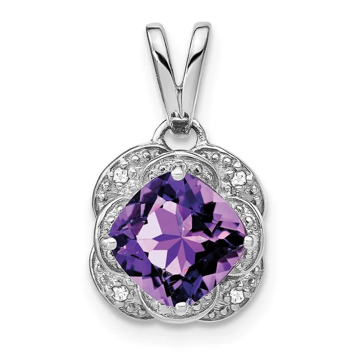 Goldia Necklaces 14K White Gold Cushion Amethyst and Real Diamond Pendant Goldia Necklaces 14K White Gold Cushion Amethyst and Real Diamond Pendant