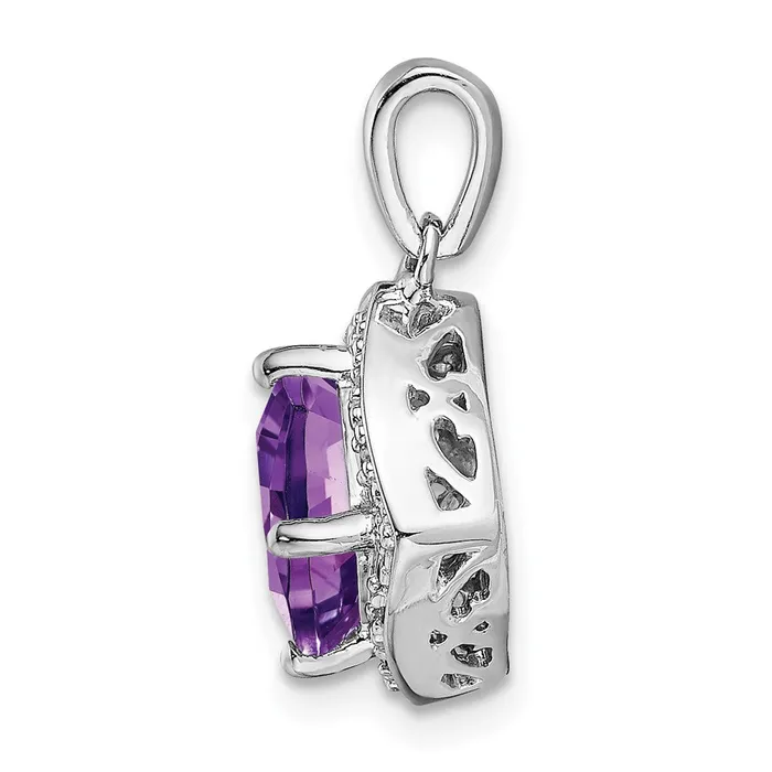 Goldia Necklaces 14K White Gold Cushion Amethyst and Real Diamond Pendant