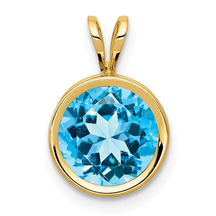 Goldia Necklaces 14K Yellow Gold 8mm Blue Topaz bezel pendant