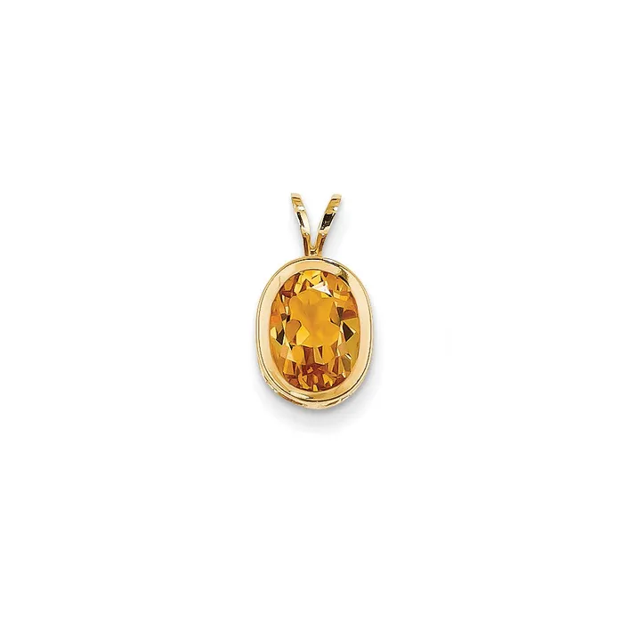 Goldia Necklaces 14K Yellow Gold 9x7mm Oval Citrine Checker bezel pendant