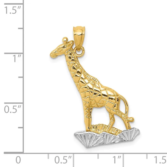 Goldia Necklaces 14k Yellow Rhodium Gold wRhodium Diamondcut Polished Giraffe Pendant
