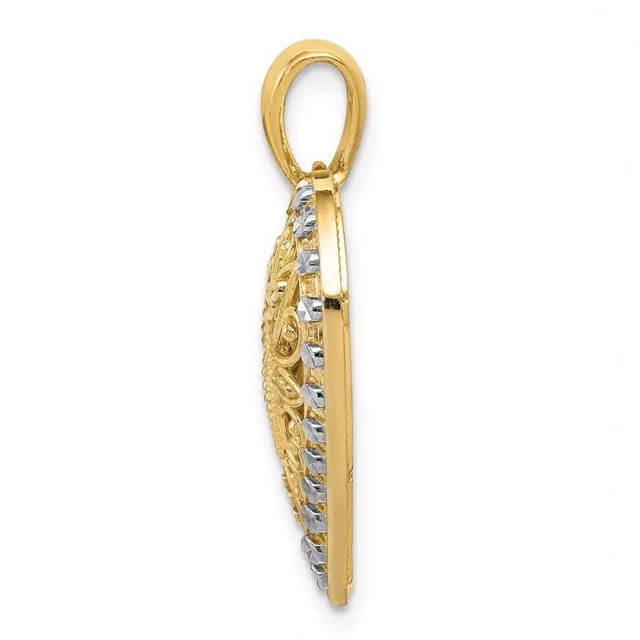 Goldia Necklaces 14k Yellow Rhodium Gold wRhodium Polished Diamondcut Filigree Heart Pendant
