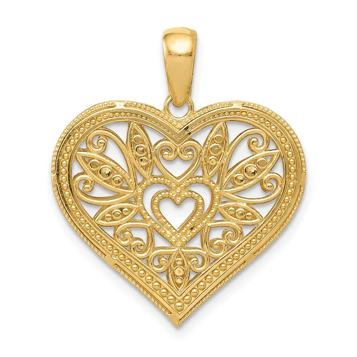 Goldia Necklaces 14k Yellow Rhodium Gold wRhodium Polished Diamondcut Filigree Heart Pendant