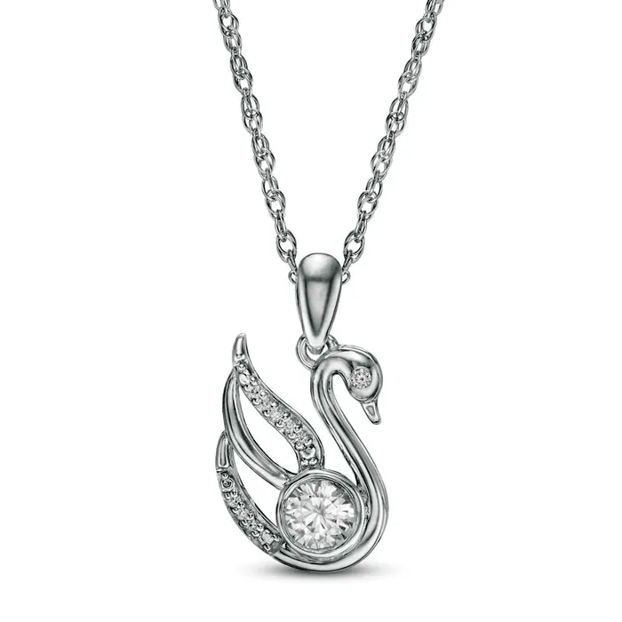 Goldia Necklaces 40mm LabCreated White Sapphire and Diamond Accent Swan Pendant in Sterling Silver Goldia Necklaces 40mm LabCreated White Sapphire and Diamond Accent Swan Pendant in Sterling Silver