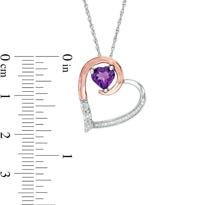Goldia Necklaces 60mm Amethyst and 005 CT TW Natural Diamond Tilted Loop Heart Pendant in Sterling Silver and 10K Rose Gold Goldia Necklaces 60mm Amethyst and 005 CT TW Natural Diamond Tilted Loop Heart Pendant in Sterling Silver and 10K Rose Gold