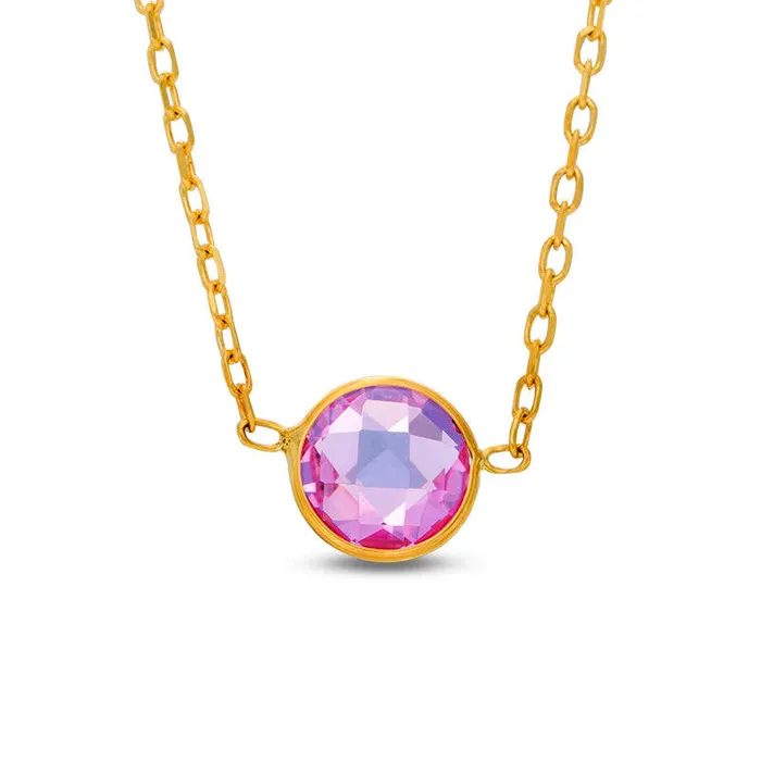 Goldia Necklaces 60mm LabCreated Pink Sapphire Solitaire Necklace in 10K Yellow Gold 17 Goldia Necklaces 60mm LabCreated Pink Sapphire Solitaire Necklace in 10K Yellow Gold 17