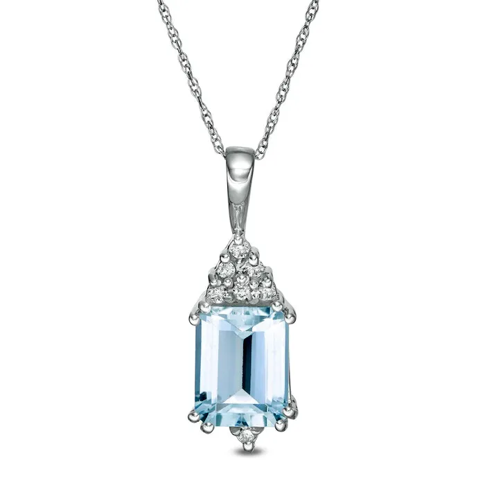 Goldia Necklaces EmeraldCut Aquamarine and 007 CT TW Natural Diamond Geometric Pendant in 10K White Gold Goldia Necklaces EmeraldCut Aquamarine and 007 CT TW Natural Diamond Geometric Pendant in 10K White Gold