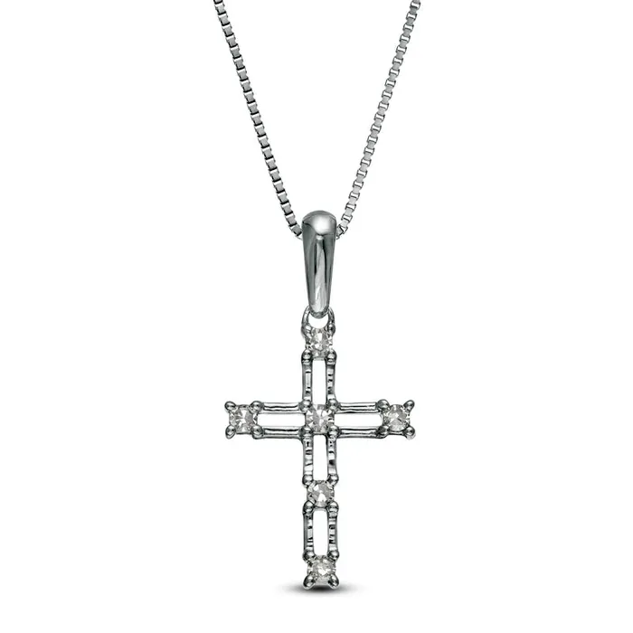 Goldia Necklaces Natural Diamond Accent Bamboo Cross Pendant in 10K White Gold