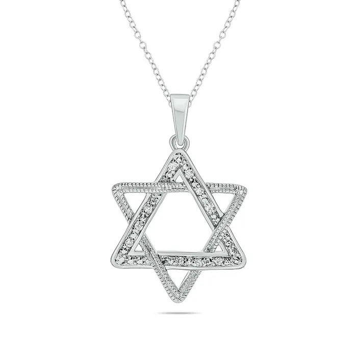 Goldia Necklaces Natural Diamond Accent Star of David Antique VintageStyle Pendant in Sterling Silver Goldia Necklaces Natural Diamond Accent Star of David Antique VintageStyle Pendant in Sterling Silver