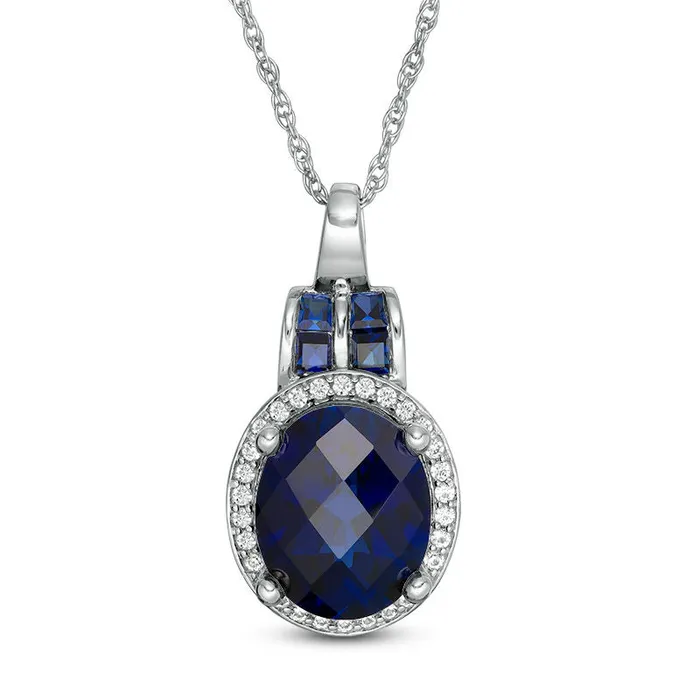 Goldia Necklaces Oval LabCreated Blue and White Sapphire Frame Pendant in Sterling Silver Goldia Necklaces Oval LabCreated Blue and White Sapphire Frame Pendant in Sterling Silver