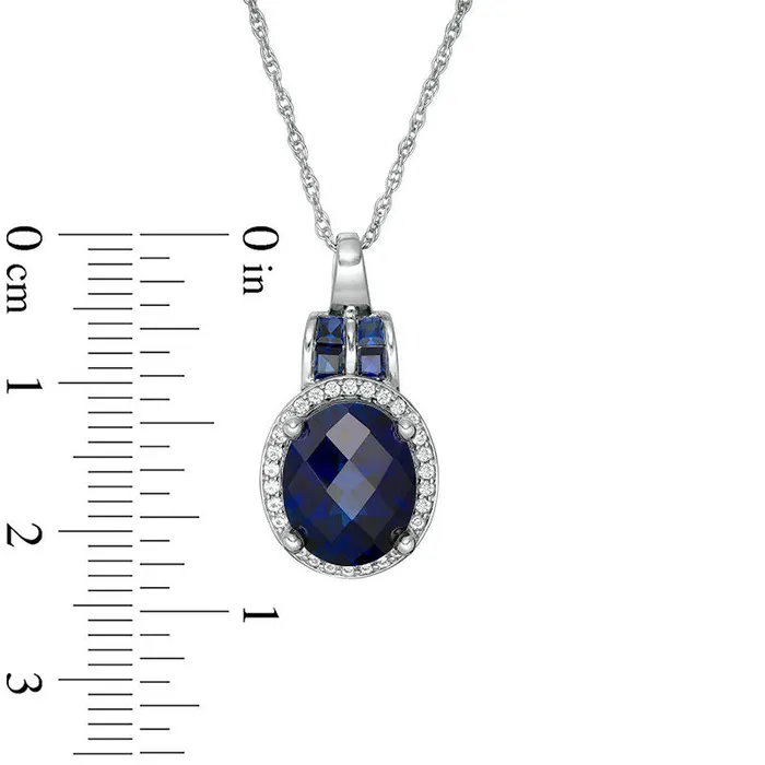 Goldia Necklaces Oval LabCreated Blue and White Sapphire Frame Pendant in Sterling Silver Goldia Necklaces Oval LabCreated Blue and White Sapphire Frame Pendant in Sterling Silver