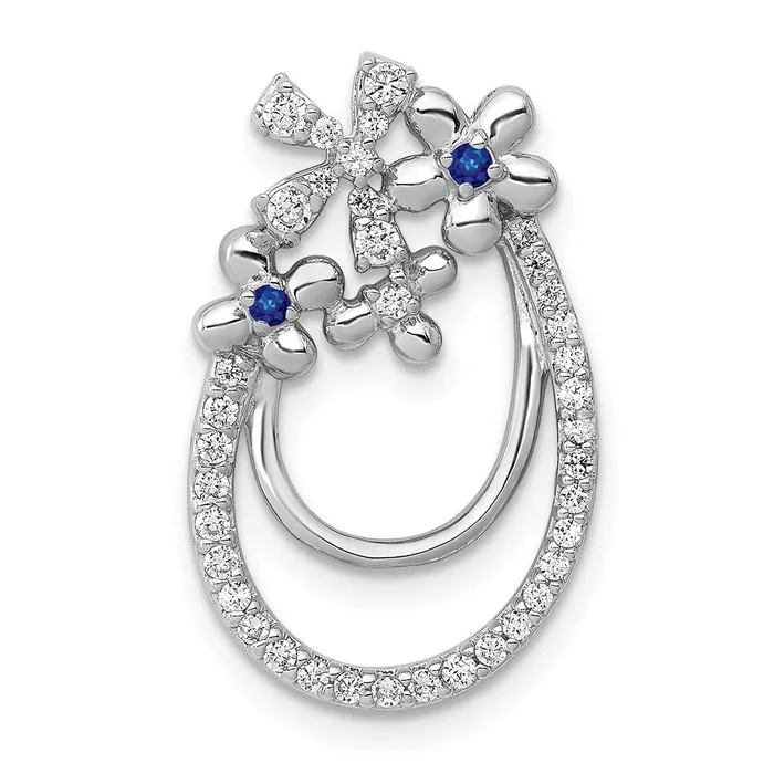 Goldia Necklaces Solid 14k White Gold Simulated CZ and Sapphire Flower Chain Slide Goldia Necklaces Solid 14k White Gold Simulated CZ and Sapphire Flower Chain Slide