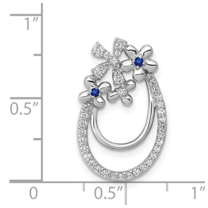 Goldia Necklaces Solid 14k White Gold Simulated CZ and Sapphire Flower Chain Slide