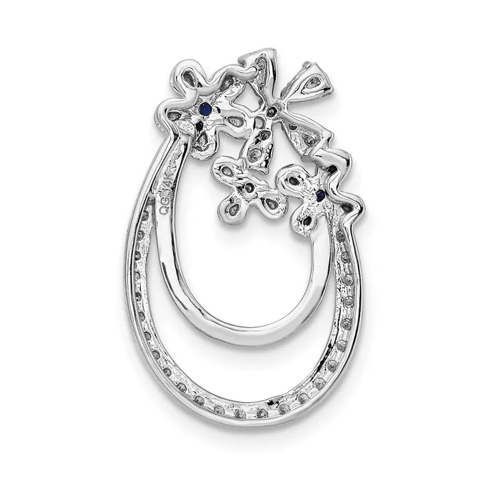 Goldia Necklaces Solid 14k White Gold Simulated CZ and Sapphire Flower Chain Slide