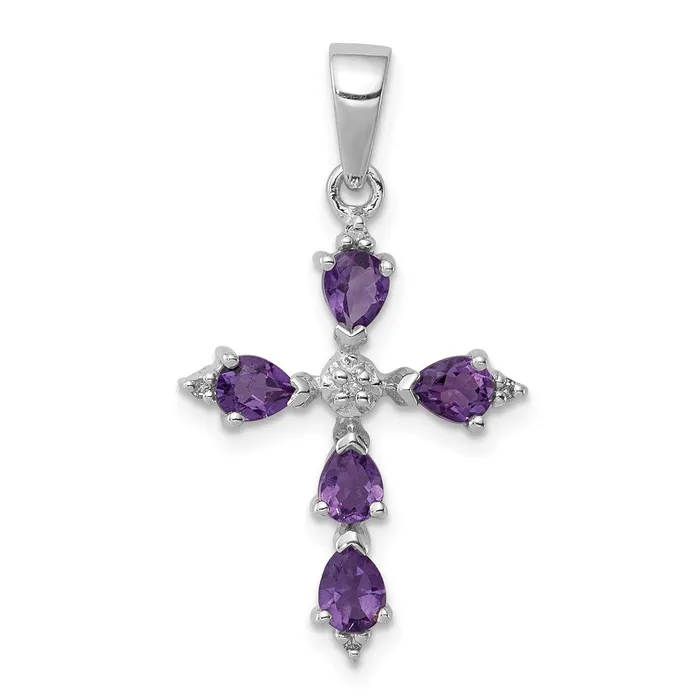 Goldia Necklaces Sterling Silver Rhodium Plated Amethyst Cross Pendant