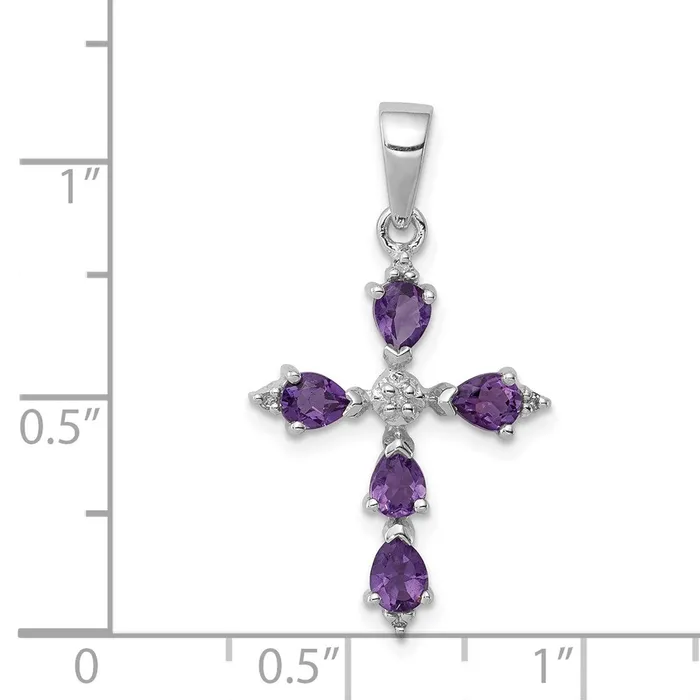 Goldia Necklaces Sterling Silver Rhodium Plated Amethyst Cross Pendant