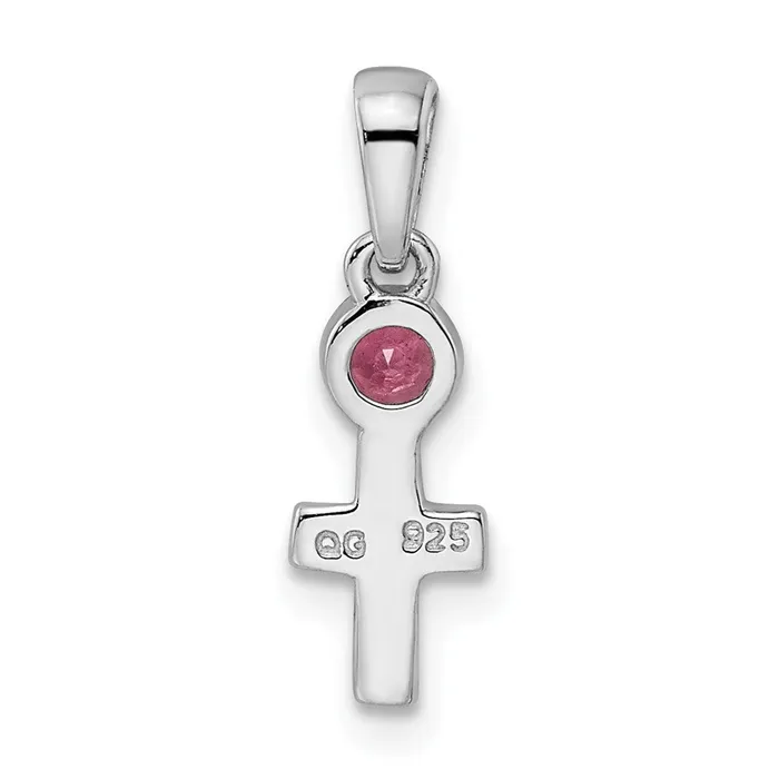 Goldia Necklaces Sterling Silver Rhodiumplated Polished Rhodolite Garnet Cross Pendant