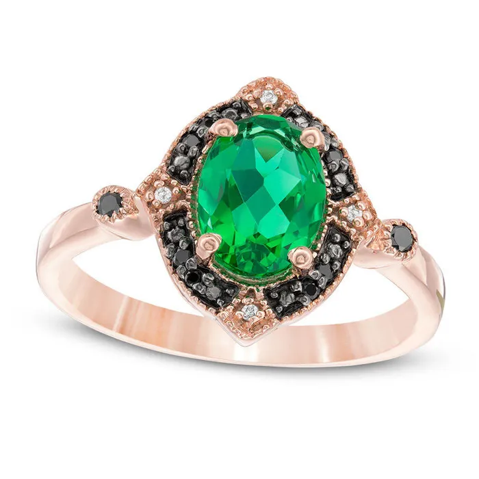 Goldia Oval LabCreated Emerald and 007 CT TW Enhanced Black and White Diamond Antique VintageStyle Ring in Solid 10K Rose Gold Rings Goldia Oval LabCreated Emerald and 007 CT TW Enhanced Black and White Diamond Antique VintageStyle Ring in Solid 10K Rose Gold Rings