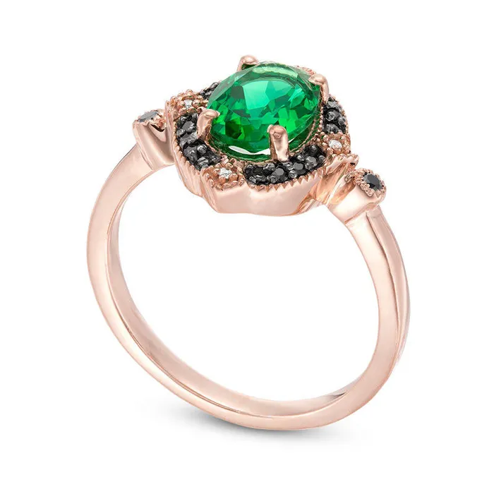 Goldia Oval LabCreated Emerald and 007 CT TW Enhanced Black and White Diamond Antique VintageStyle Ring in Solid 10K Rose Gold Rings Goldia Oval LabCreated Emerald and 007 CT TW Enhanced Black and White Diamond Antique VintageStyle Ring in Solid 10K Rose Gold Rings
