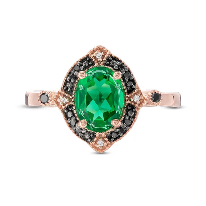 Goldia Oval LabCreated Emerald and 007 CT TW Enhanced Black and White Diamond Antique VintageStyle Ring in Solid 10K Rose Gold Rings Goldia Oval LabCreated Emerald and 007 CT TW Enhanced Black and White Diamond Antique VintageStyle Ring in Solid 10K Rose Gold Rings