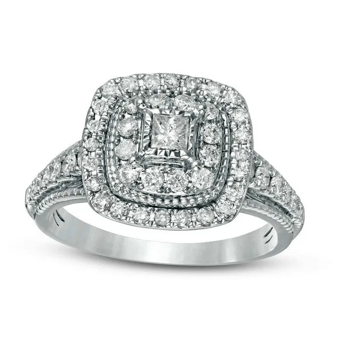 Goldia Previously Owned 075 CT TW PrincessCut Natural Diamond Double Frame Antique VintageStyle Engagement Ring in Solid 14K White Gold Rings Goldia Previously Owned 075 CT TW PrincessCut Natural Diamond Double Frame Antique VintageStyle Engagement Ring in Solid 14K White Gold Rings