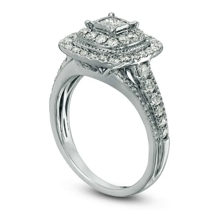 Goldia Previously Owned 075 CT TW PrincessCut Natural Diamond Double Frame Antique VintageStyle Engagement Ring in Solid 14K White Gold Rings Goldia Previously Owned 075 CT TW PrincessCut Natural Diamond Double Frame Antique VintageStyle Engagement Ring in Solid 14K White Gold Rings