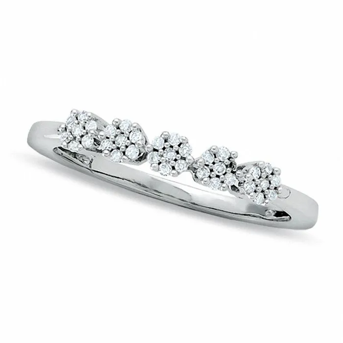 Goldia Rings 013 CT TW Natural Diamond Five Flower Station Ring in Solid 10K White Gold Goldia Rings 013 CT TW Natural Diamond Five Flower Station Ring in Solid 10K White Gold