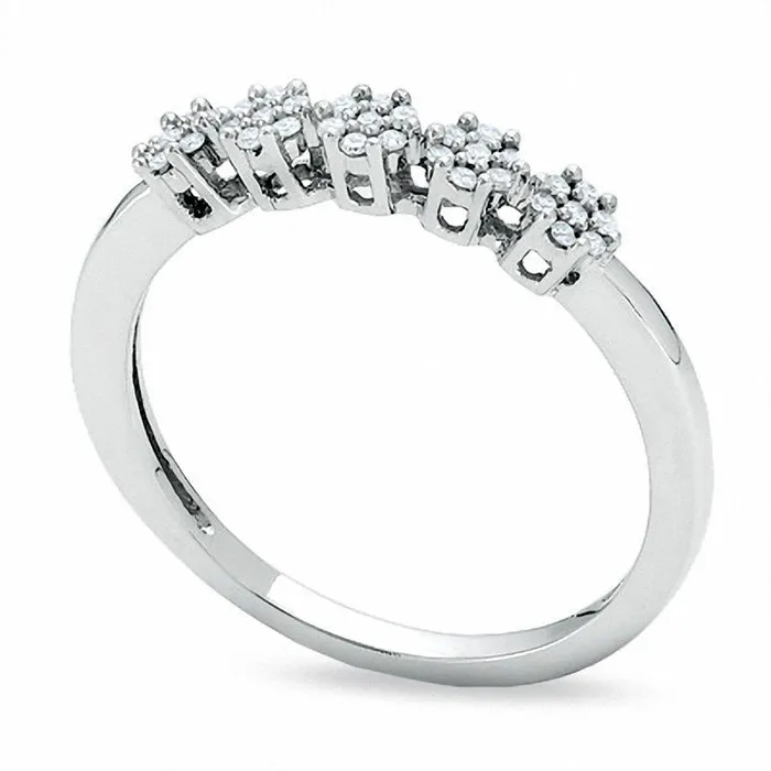 Goldia Rings 013 CT TW Natural Diamond Five Flower Station Ring in Solid 10K White Gold Goldia Rings 013 CT TW Natural Diamond Five Flower Station Ring in Solid 10K White Gold