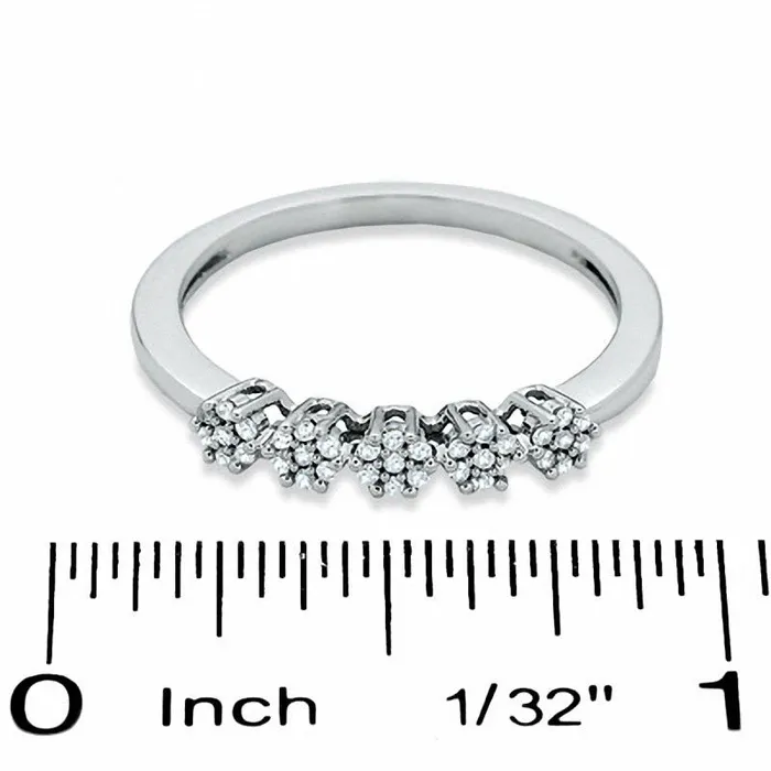 Goldia Rings 013 CT TW Natural Diamond Five Flower Station Ring in Solid 10K White Gold Goldia Rings 013 CT TW Natural Diamond Five Flower Station Ring in Solid 10K White Gold