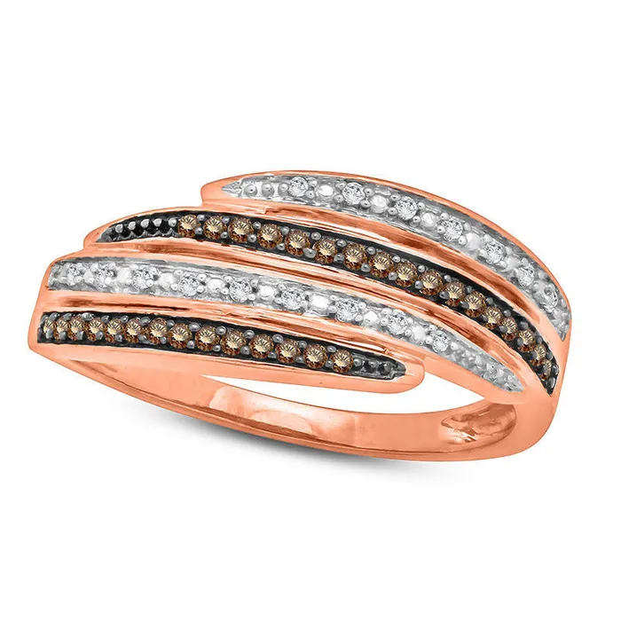 Goldia Rings 020 CT TW Champagne and White Natural Diamond MultiRow Wrap Ring in Solid 10K Rose Gold Goldia Rings 020 CT TW Champagne and White Natural Diamond MultiRow Wrap Ring in Solid 10K Rose Gold