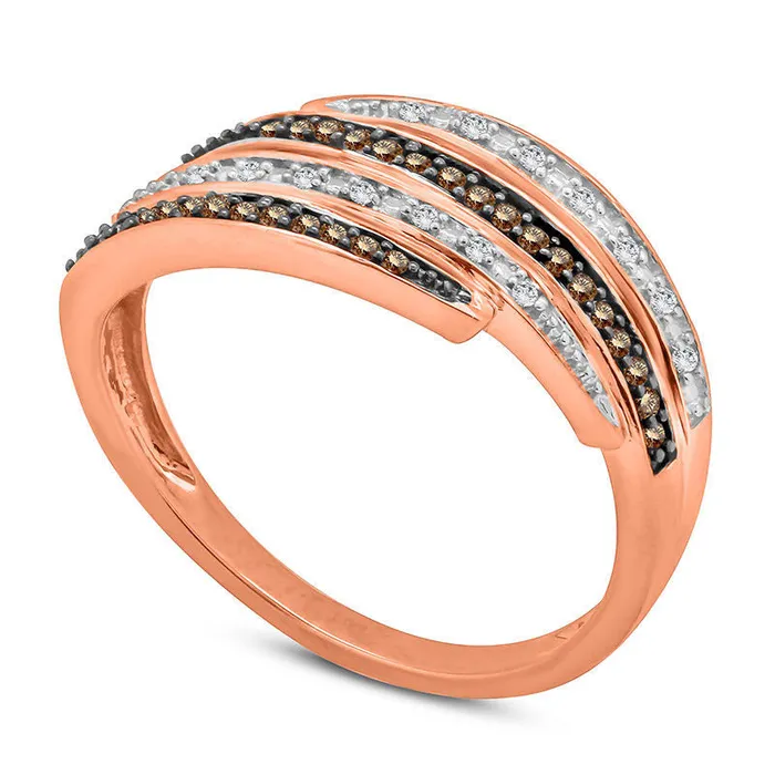 Goldia Rings 020 CT TW Champagne and White Natural Diamond MultiRow Wrap Ring in Solid 10K Rose Gold Goldia Rings 020 CT TW Champagne and White Natural Diamond MultiRow Wrap Ring in Solid 10K Rose Gold