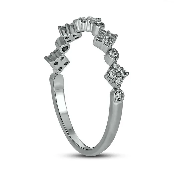 Goldia Rings 025 CT TW Quad Natural Diamond Alternating Ring in Solid 10K White Gold Goldia Rings 025 CT TW Quad Natural Diamond Alternating Ring in Solid 10K White Gold