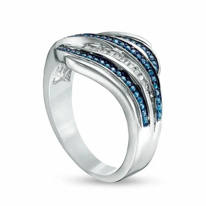 Goldia Rings 033 CT TW Enhanced Blue and White Natural Diamond MultiRow Slant Ring in Sterling Silver Goldia Rings 033 CT TW Enhanced Blue and White Natural Diamond MultiRow Slant Ring in Sterling Silver