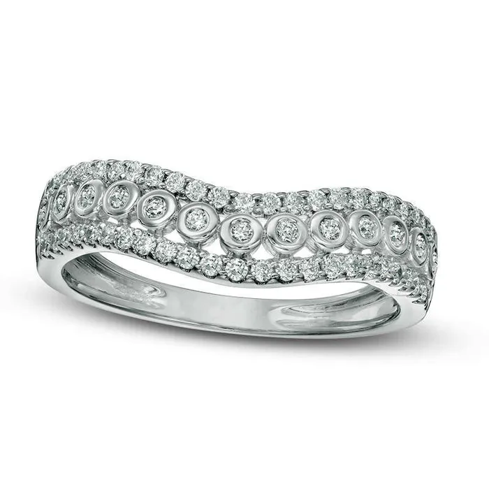 Goldia Rings 033 CT TW Natural Diamond Three Row Contour Wedding Band in Solid 10K White Gold Goldia Rings 033 CT TW Natural Diamond Three Row Contour Wedding Band in Solid 10K White Gold