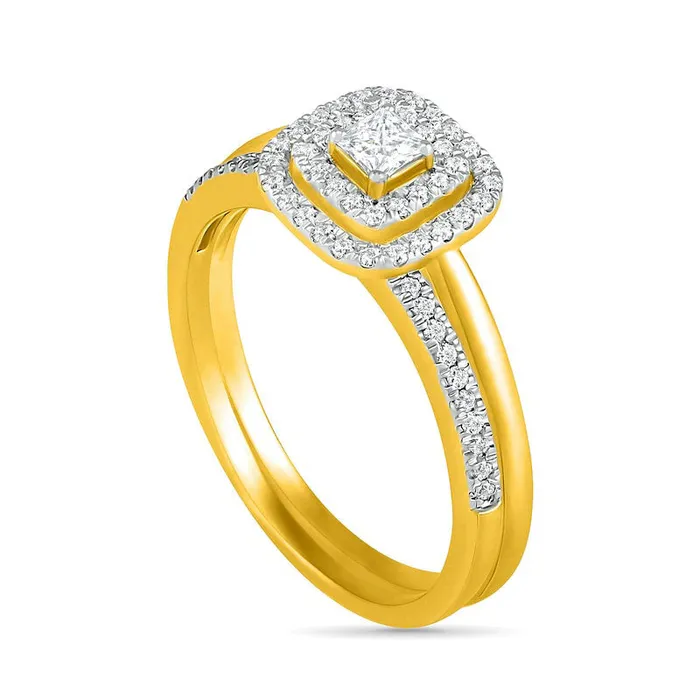 Goldia Rings 038 CT TW PrincessCut Natural Diamond Double Cushion Frame Bridal Engagement Ring Set in Solid 10K Yellow Gold Goldia Rings 038 CT TW PrincessCut Natural Diamond Double Cushion Frame Bridal Engagement Ring Set in Solid 10K Yellow Gold