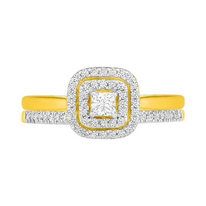 Goldia Rings 038 CT TW PrincessCut Natural Diamond Double Cushion Frame Bridal Engagement Ring Set in Solid 10K Yellow Gold Goldia Rings 038 CT TW PrincessCut Natural Diamond Double Cushion Frame Bridal Engagement Ring Set in Solid 10K Yellow Gold