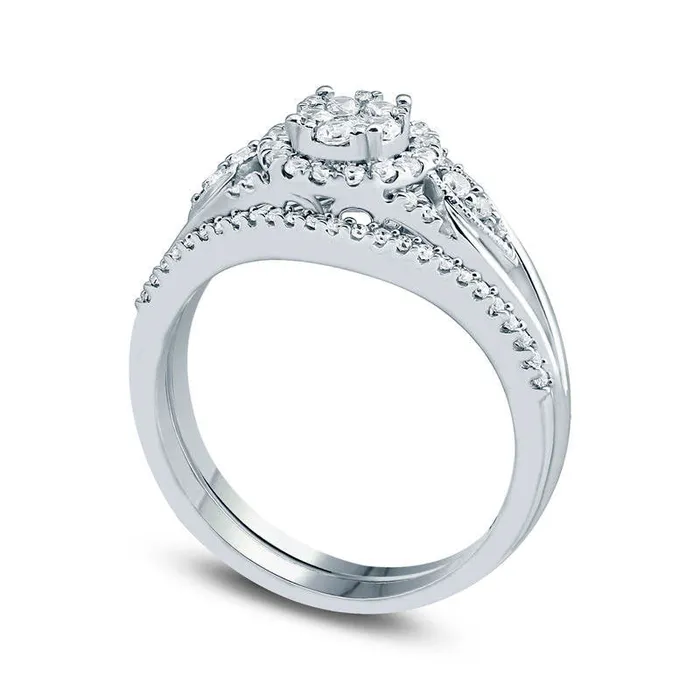 Goldia Rings 050 CT TW Composite Natural Diamond Flower Frame PetalSides Bridal Engagement Ring Set in Solid 10K White Gold Goldia Rings 050 CT TW Composite Natural Diamond Flower Frame PetalSides Bridal Engagement Ring Set in Solid 10K White Gold