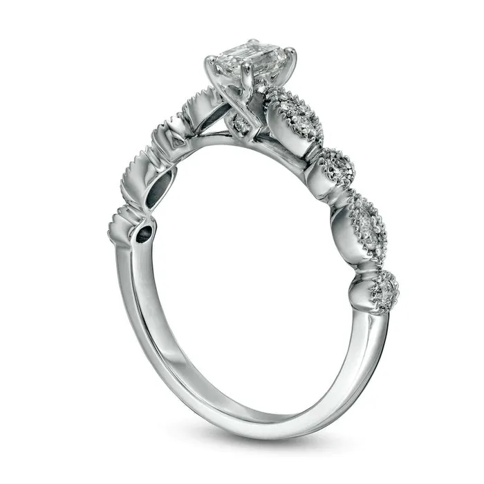 Goldia Rings 050 CT TW EmeraldCut Natural Diamond wih Marquise Shapes Antique VintageStyle Engagement Ring in Solid 10K White Gold Goldia Rings 050 CT TW EmeraldCut Natural Diamond wih Marquise Shapes Antique VintageStyle Engagement Ring in Solid 10K White Gold