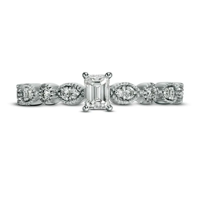 Goldia Rings 050 CT TW EmeraldCut Natural Diamond wih Marquise Shapes Antique VintageStyle Engagement Ring in Solid 10K White Gold Goldia Rings 050 CT TW EmeraldCut Natural Diamond wih Marquise Shapes Antique VintageStyle Engagement Ring in Solid 10K White Gold